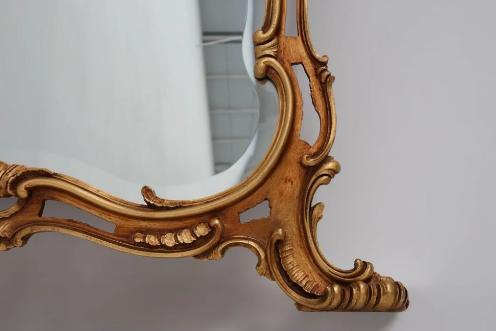 Grand miroir en bois doré de style Louis XV baroque du 20e siècle, Belgique, années 1950.