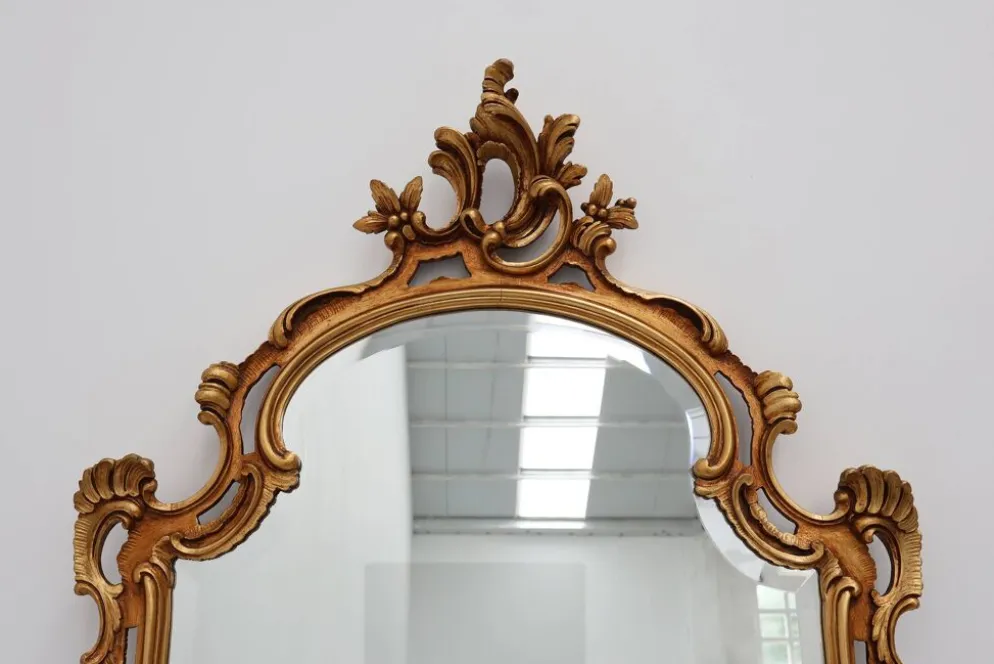 Grand miroir en bois doré de style Louis XV baroque du 20e siècle, Belgique, années 1950.