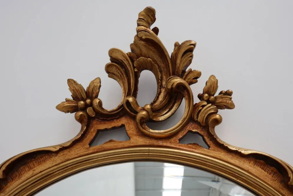 Grand miroir en bois doré de style Louis XV baroque du 20e siècle, Belgique, années 1950.