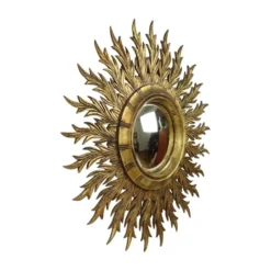 Grand miroir en bois rare en forme de soleil avec finition en feuille d'or XL 86 cm