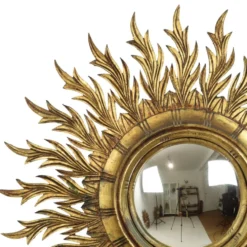 Grand miroir en bois rare en forme de soleil avec finition en feuille d'or XL 86 cm