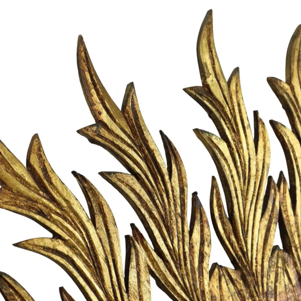 Grand miroir en bois rare en forme de soleil avec finition en feuille d'or XL 86 cm