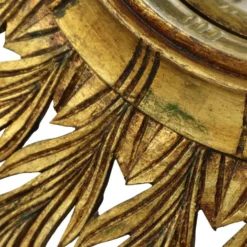 Grand miroir en bois rare en forme de soleil avec finition en feuille d'or XL 86 cm