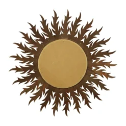 Grand miroir en bois rare en forme de soleil avec finition en feuille d'or XL 86 cm