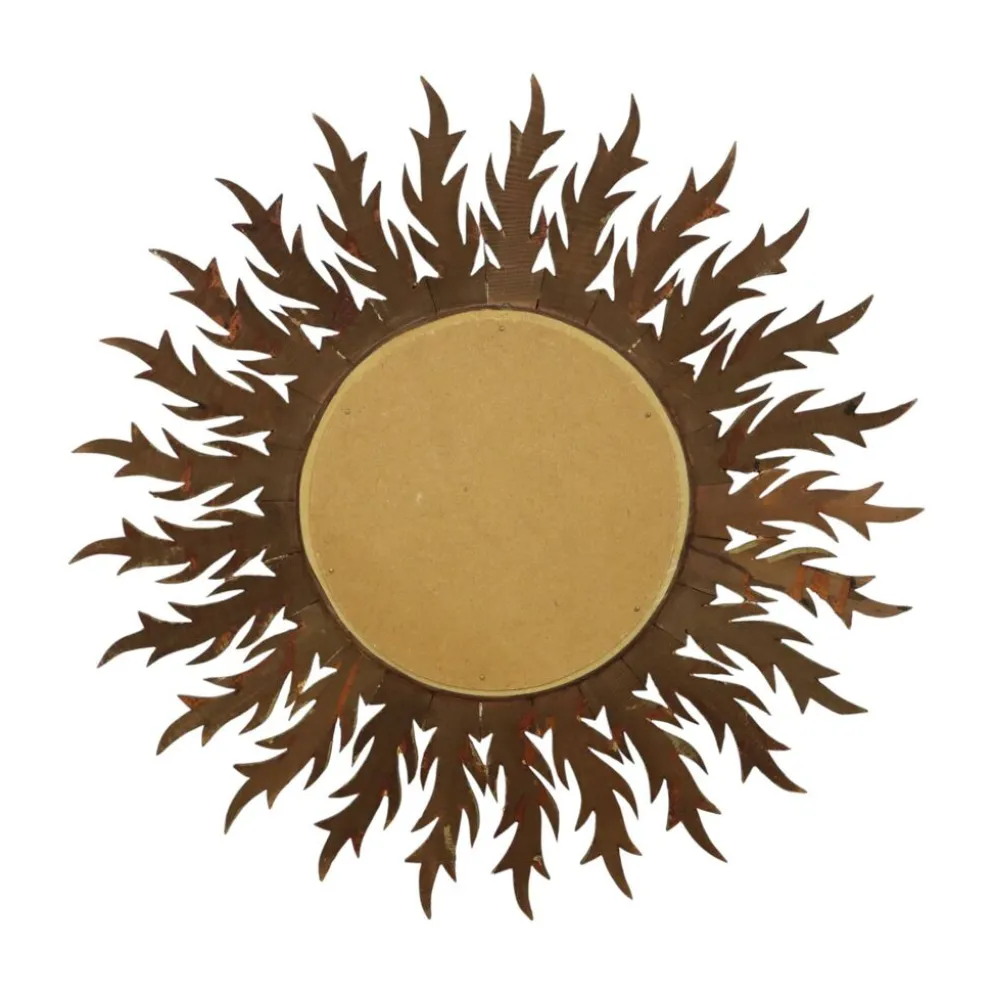 Grand miroir en bois rare en forme de soleil avec finition en feuille d'or XL 86 cm