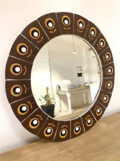 Grand miroir en céramique des années 60/70