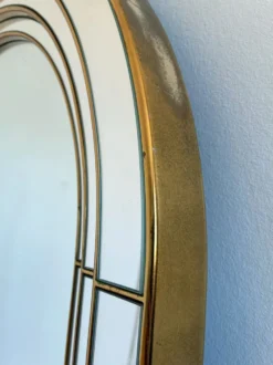 Grand miroir en panneau biseauté arqué vintage Deknudt – or, Belgique, années 1980