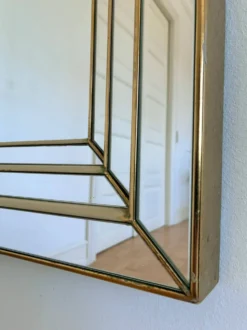 Grand miroir en panneau biseauté arqué vintage Deknudt – or, Belgique, années 1980