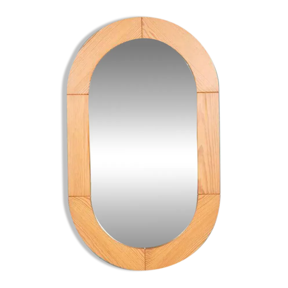 Grand miroir en pin vintage des années 1970 avec un savoir-faire.