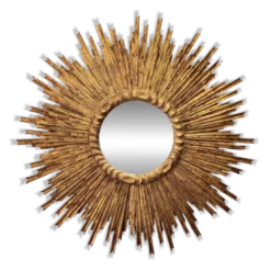 Grand miroir en soleil en bois sculpté et doré, années 1950