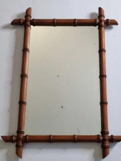 Grand miroir français en bois tourné façon bambou, 54 x 76 cm