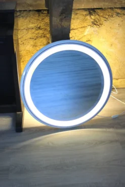 Grand Miroir Lumineux Rond Vintage Céramique Space Age 68cm - Année 70