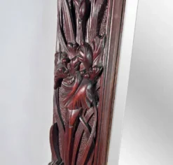 Grand miroir (2 mètres) Art Nouveau en Acajou sculpté en haut-relief à déco