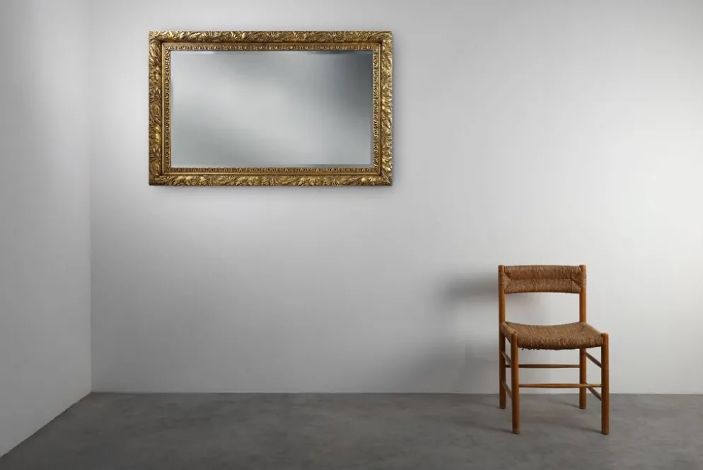 Grand miroir mural en chêne baroque rustique français, vers 1850