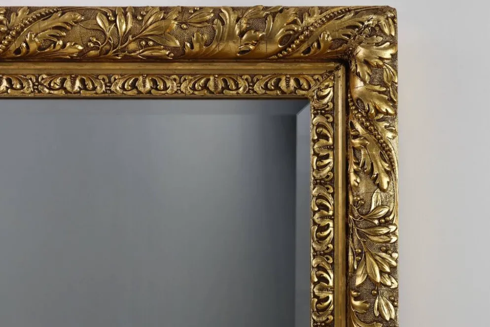 Grand miroir mural en chêne baroque rustique français, vers 1850