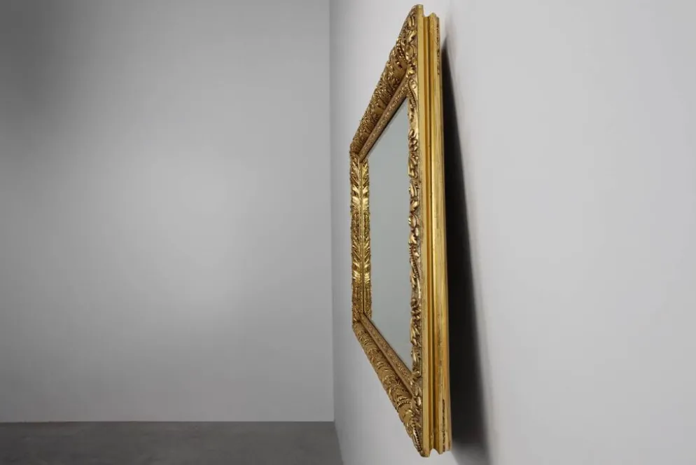 Grand miroir mural en chêne baroque rustique français, vers 1850