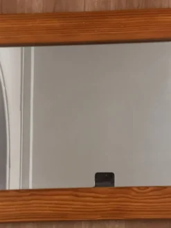 Grand miroir mural octogonal en pin, années 1970 – 103 × 40 cm