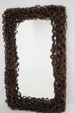 Grand miroir mural ou de sol Mid-Century en bois tropical