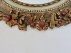 Grand miroir mural rond, baroque, motif floraux, rococo, années 70
