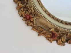 Grand miroir mural rond, baroque, motif floraux, rococo, années 70