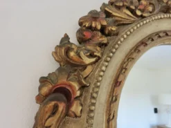 Grand miroir mural rond, baroque, motif floraux, rococo, années 70