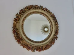 Grand miroir mural rond, baroque, motif floraux, rococo, années 70