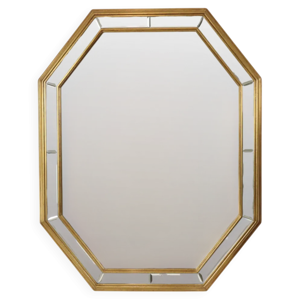 Grand miroir octogonal Deknudt, style Hollywood Regency