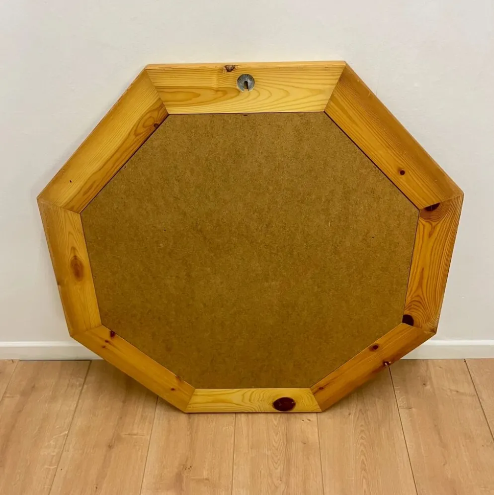 Grand miroir octogonale en pin, scandinave, 1980