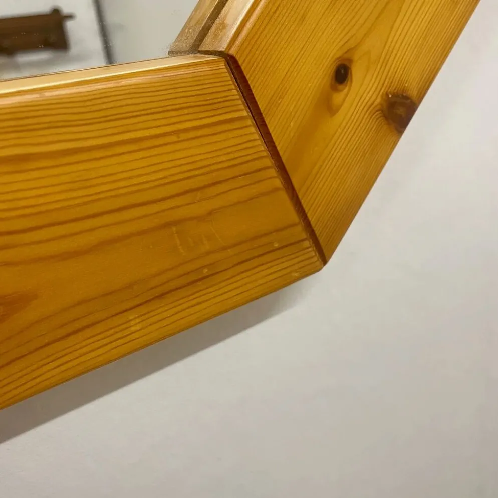 Grand miroir octogonale en pin, scandinave, 1980