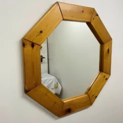 Grand miroir octogonale en pin, scandinave, 1980