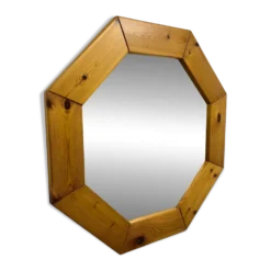 Grand miroir octogonale en pin, scandinave, 1980