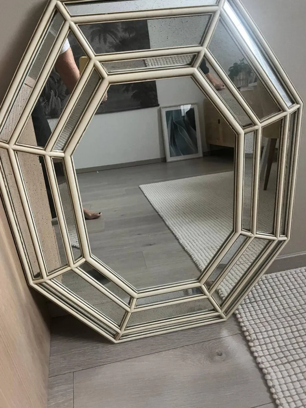 Grand miroir octogonal vintage à facettes, circa 1970-1980