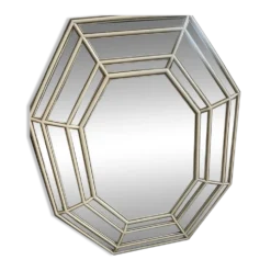 Grand miroir octogonal vintage à facettes, circa 1970-1980