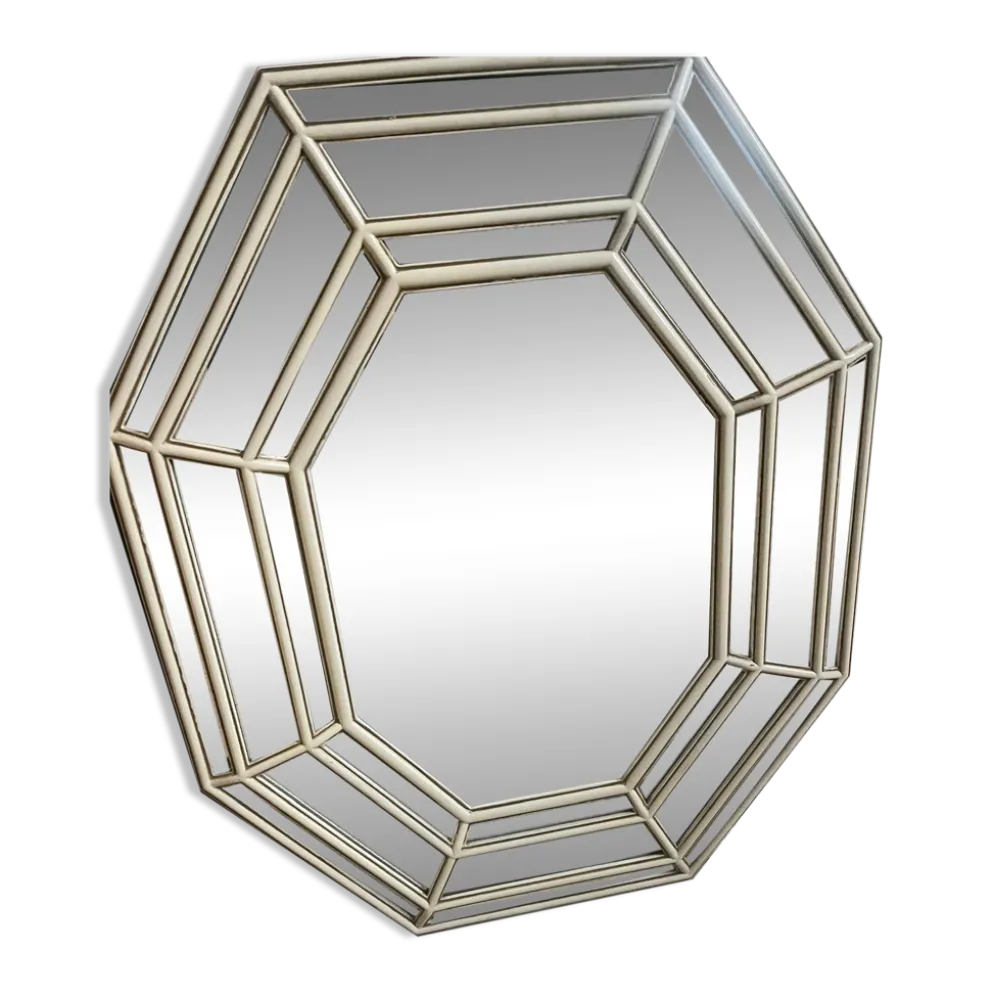 Grand miroir octogonal vintage à facettes, circa 1970-1980