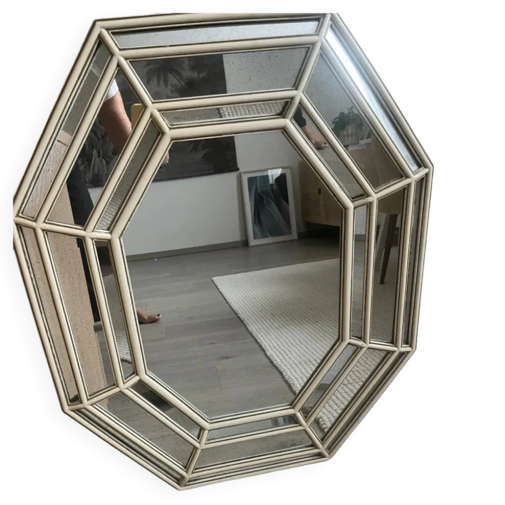 Grand miroir octogonal vintage à facettes, circa 1970-1980