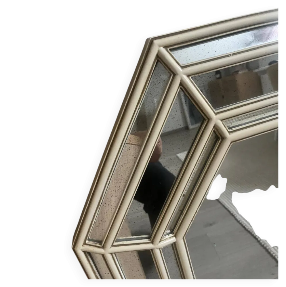 Grand miroir octogonal vintage à facettes, circa 1970-1980