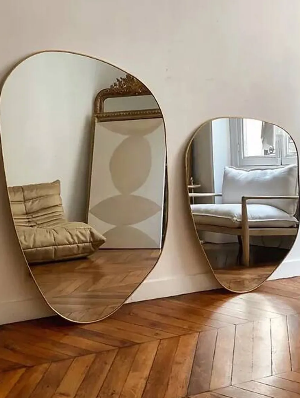 Grand miroir organique dune - dore