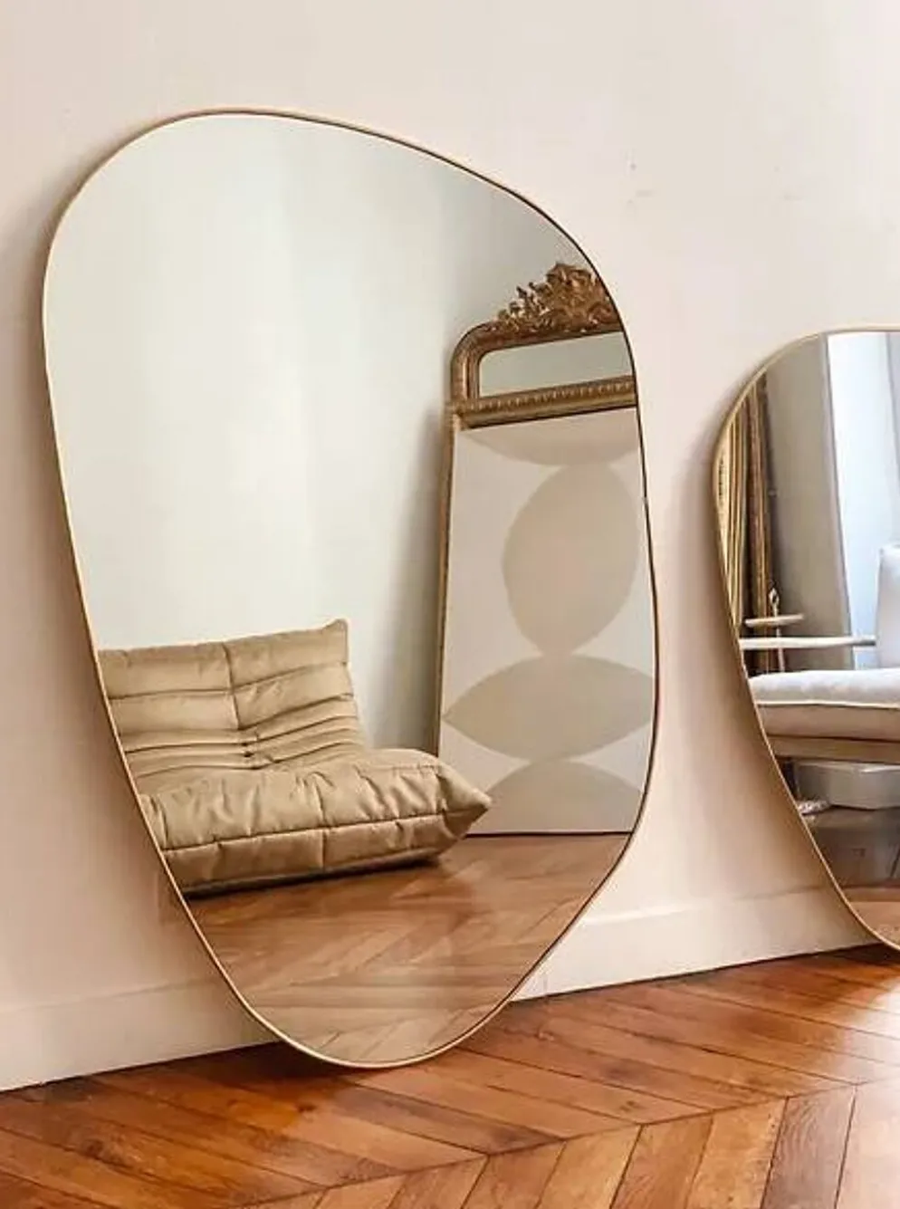 Grand miroir organique dune - dore