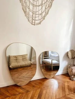 Grand miroir organique dune - dore
