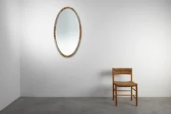 Grand miroir ovale en art déco doré et argenté, vers 1910
