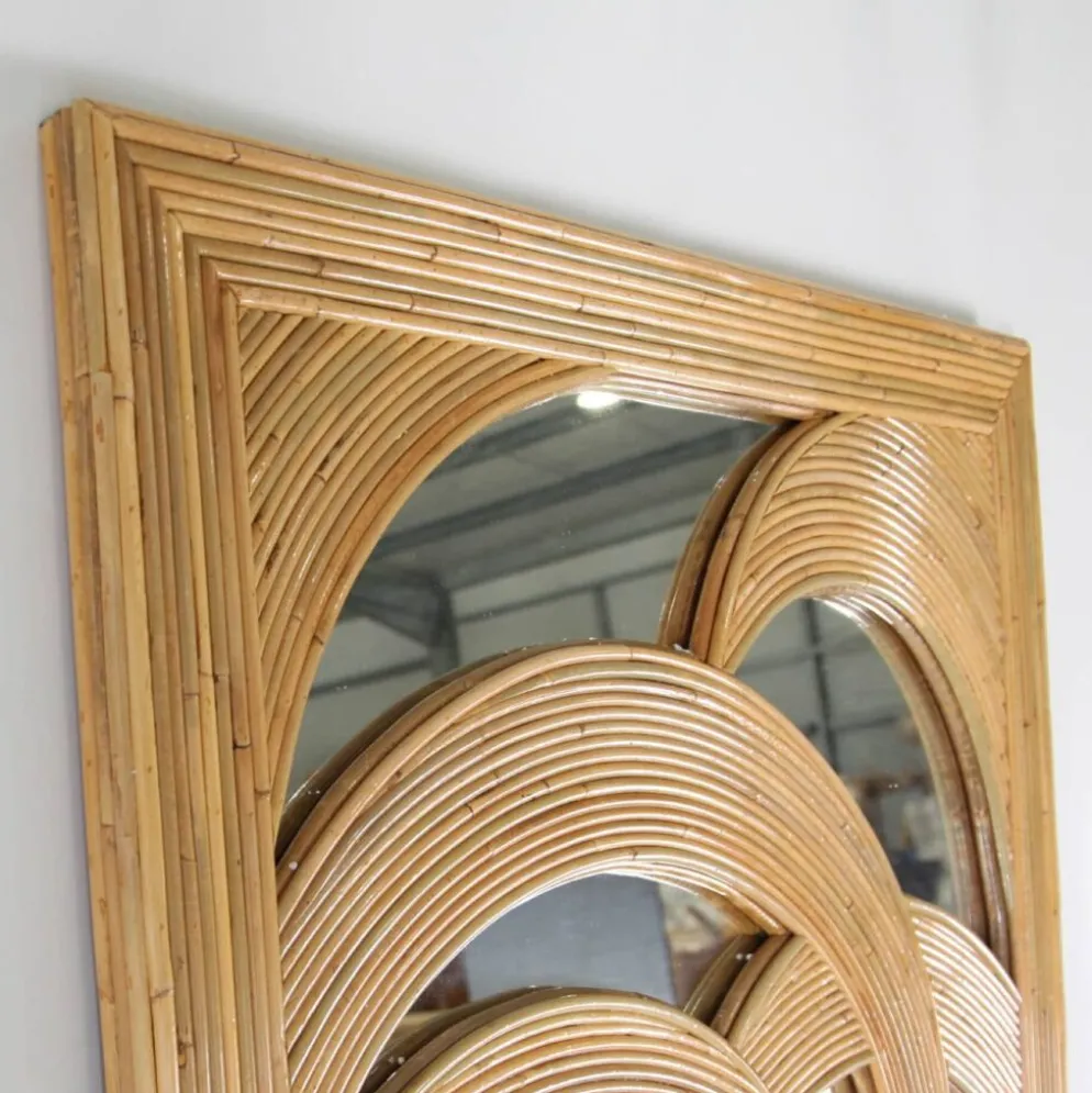 Grand miroir « palmes » en rotin