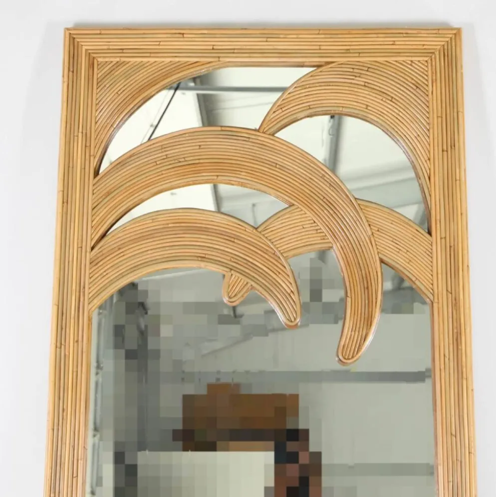 Grand miroir « palmes » en rotin