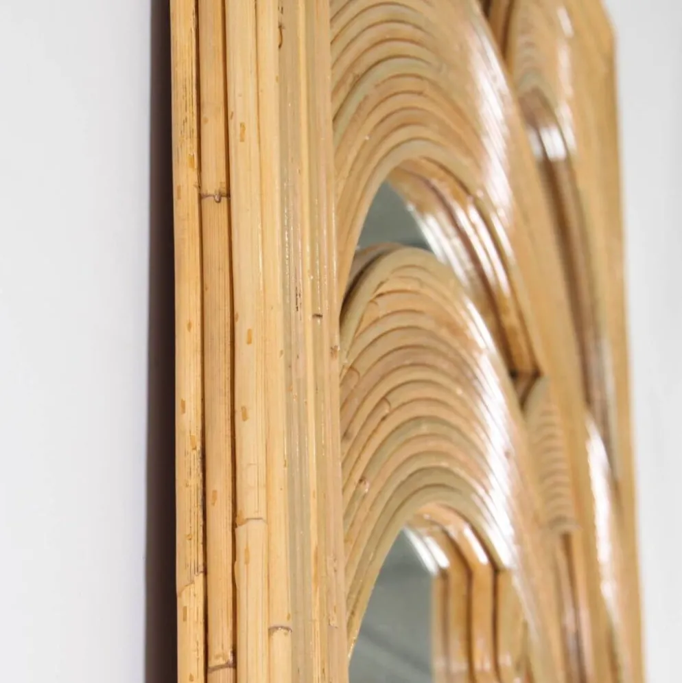 Grand miroir « palmes » en rotin