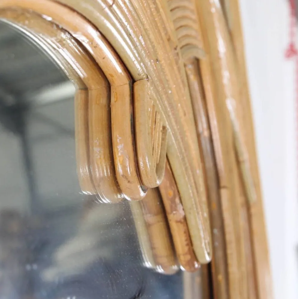Grand miroir « palmes » en rotin