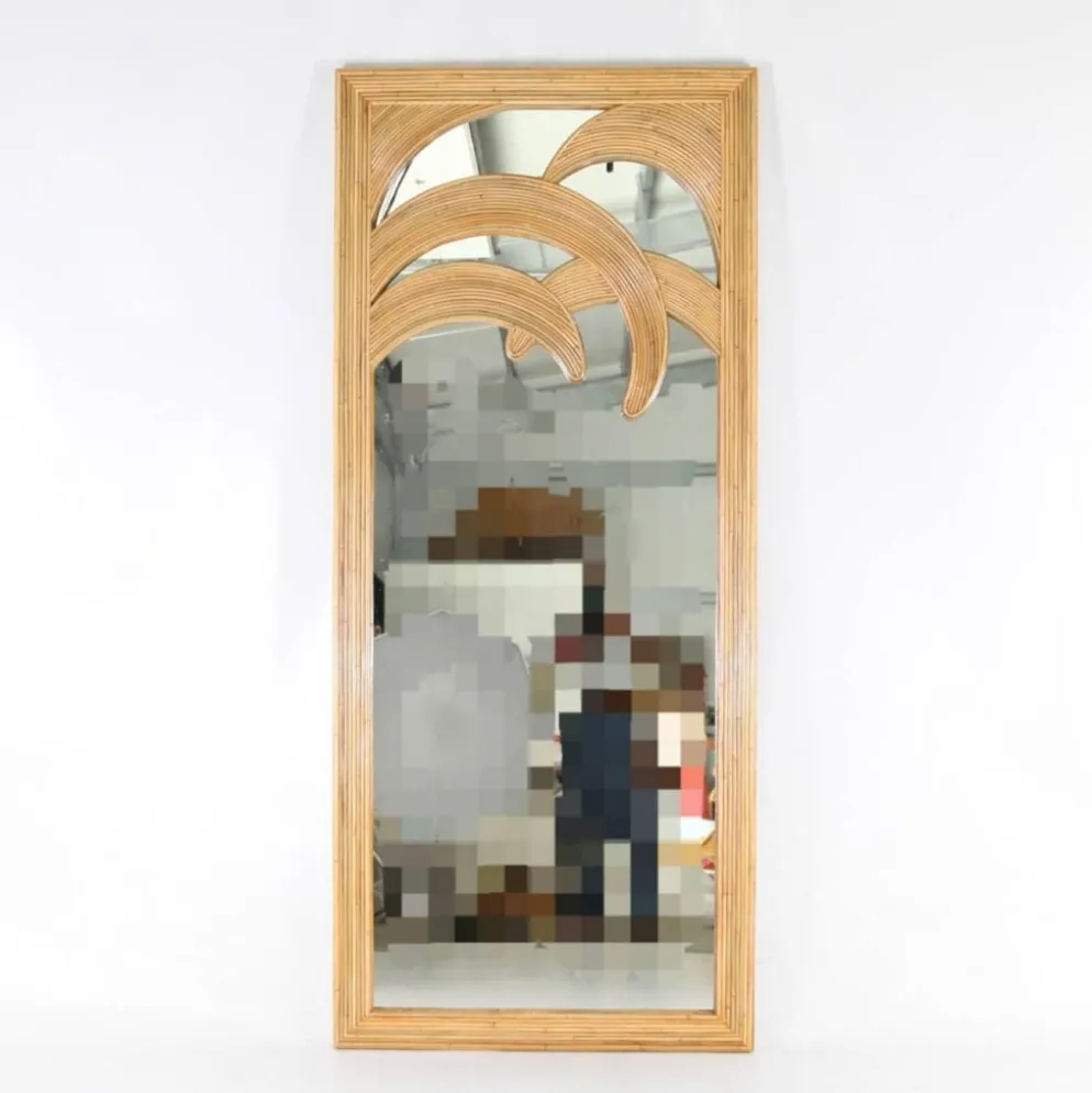 Grand miroir « palmes » en rotin