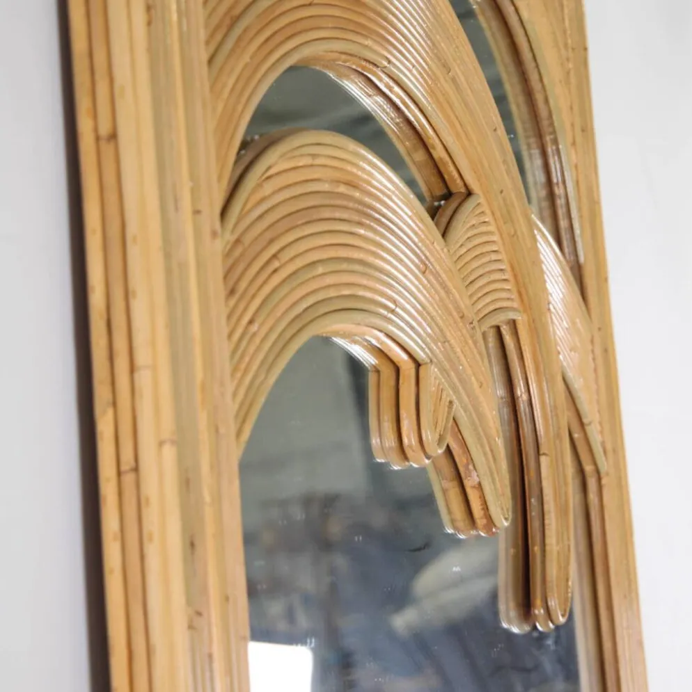 Grand miroir « palmes » en rotin