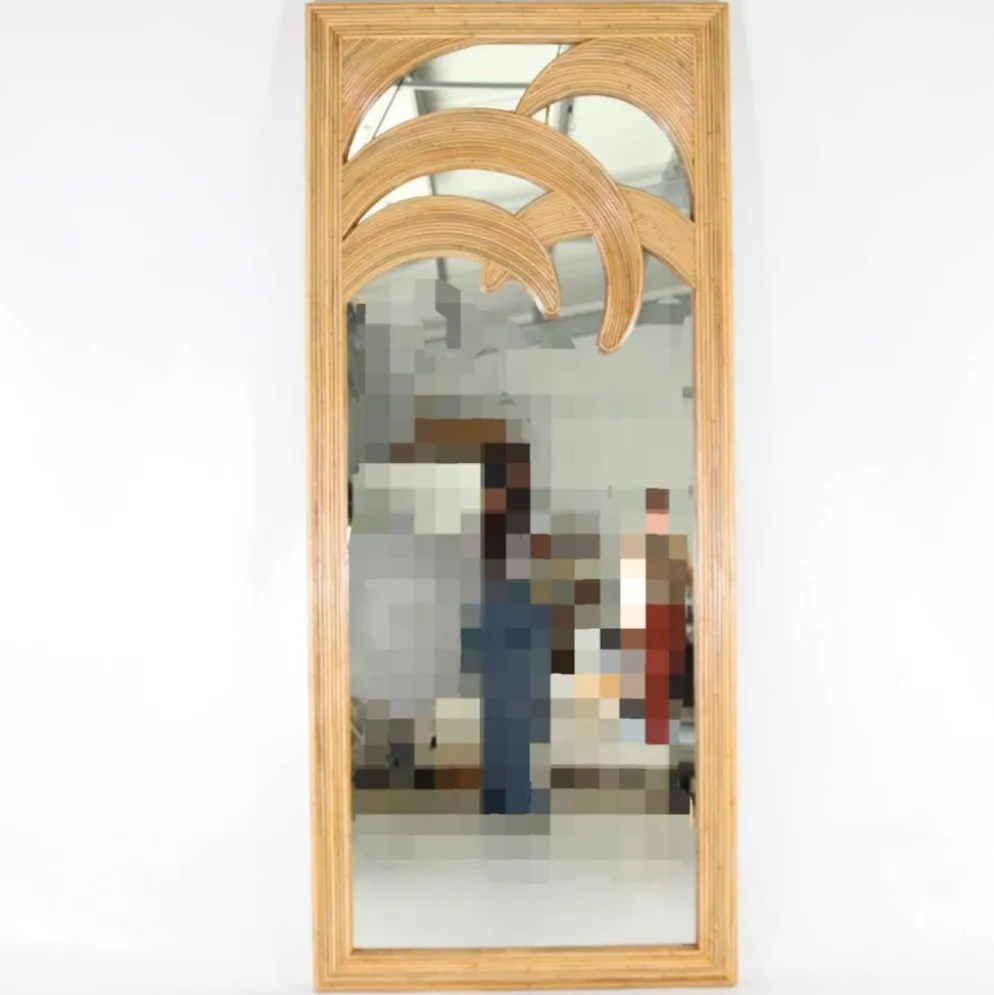 Grand miroir « palmes » en rotin