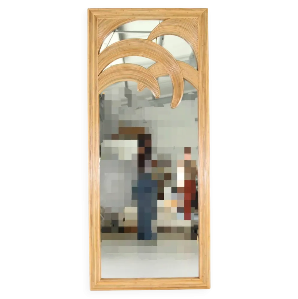 Grand miroir « palmes » en rotin