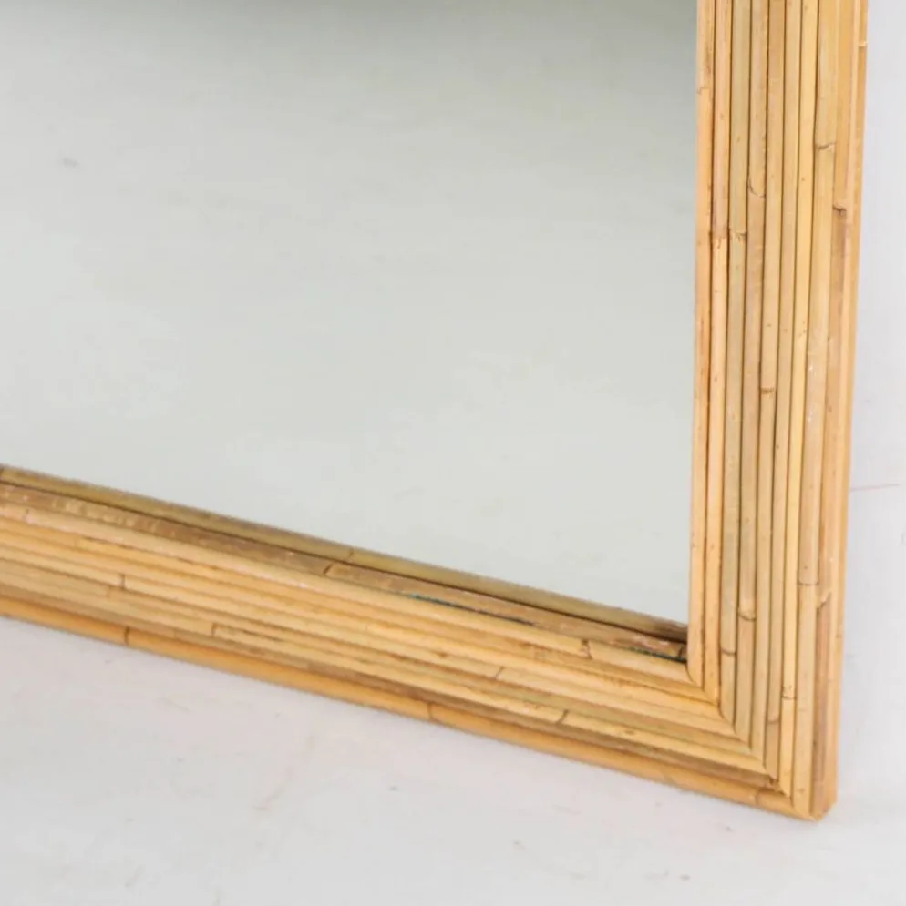 Grand miroir « palmes » en rotin