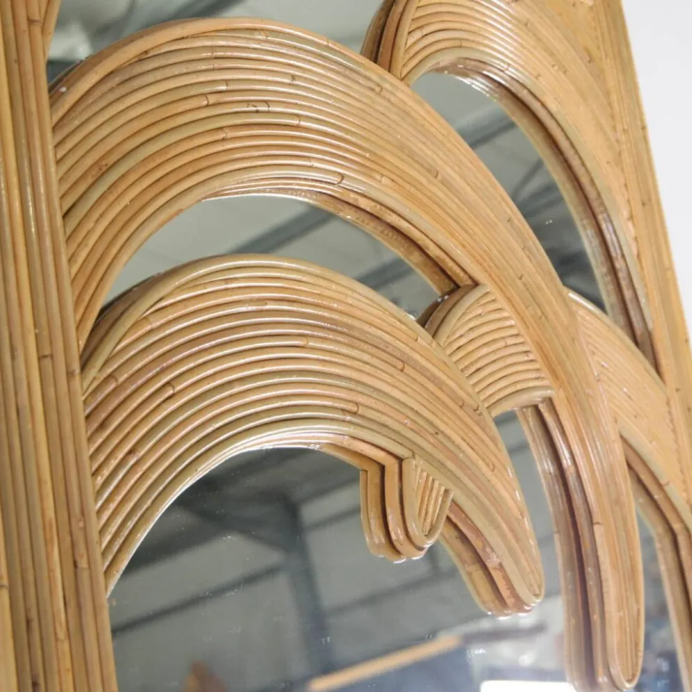 Grand miroir « palmes » en rotin
